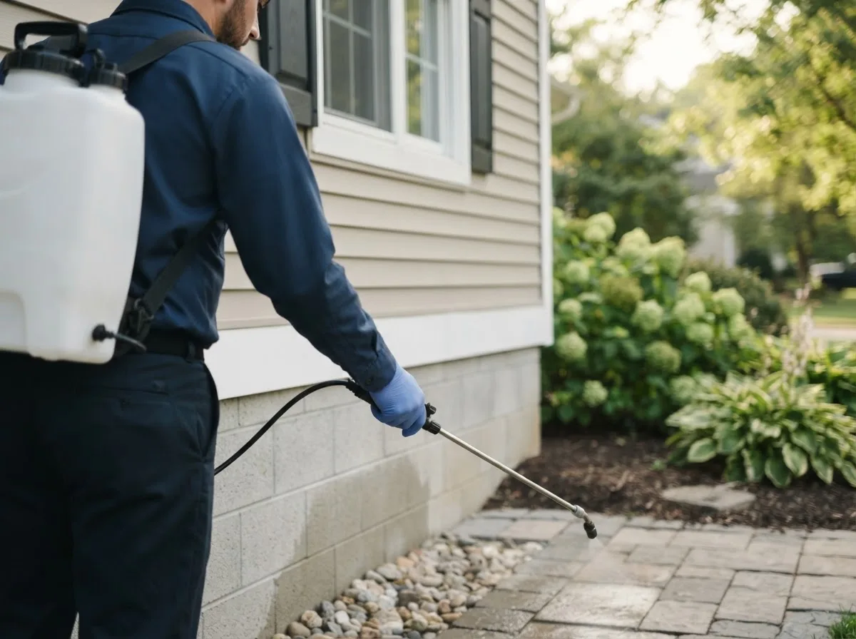 Pest control technician inspecting a home in Resaca, GA